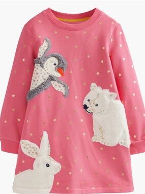 Mini Boden Kids' Polar Animal Appliqué Sweatshirt Dress